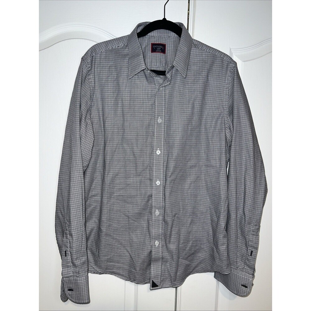 UNTUCKit Ansellmo Button Shirt Men Long Sleeve Slim Fit Large Houndstooth Preppy